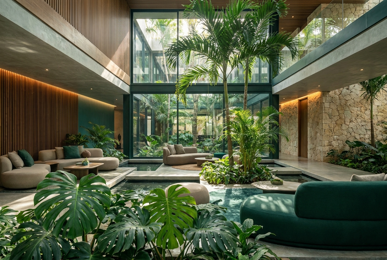 Lush indoor biophilic garden